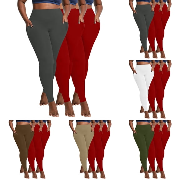 lcziwo Yoga Pants with Pockets for Women Plus Size Soft Athletic Leggings Solid Color Elastic Waist Butt Lifting Quick Dry Leggings Brown XXXXXL