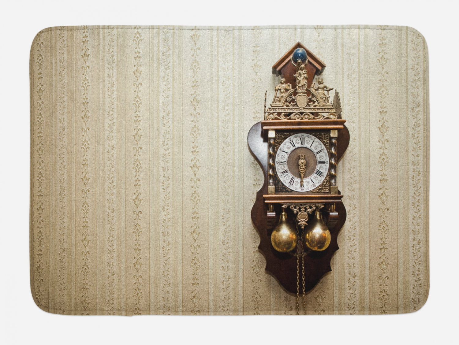 Clock Bath Mat, An Antique Style Wood Carving Clock with Roman Numerals