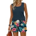 thumbnail image 2 of UDAUDU 2 Piece Short Sets for Women Hawaiian Floral Graphic Sleeveless Tank Tops & Shorts Beach Vacation Comfy Clothing Navy M, 2 of 5