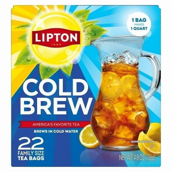 Lipton Cold Brew Black Tea Bags, Family Size, 22 Count - 2pack