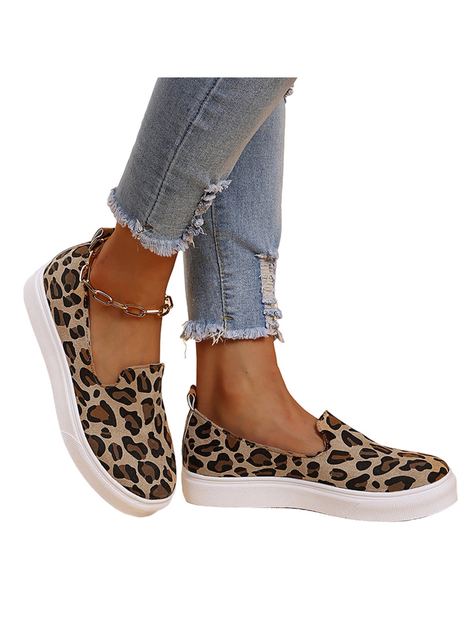Leopard Bow Comfort Suede Flats Slip On Soft Pointed Toe Walking Women Shoes 43