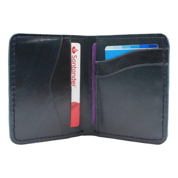 Cartera Hombre Piel Genuina Pull Up Ligero Curvas azul