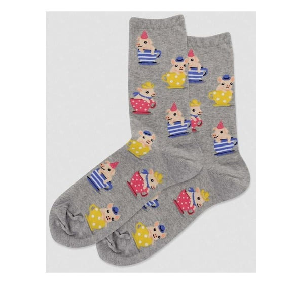 Teacup Pig Grey Ladies Crew Socks
