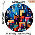 thumbnail image 3 of 10-inch 2D flat "Mosaic Candle" theme, wooden circular silent wall clock, suitable for modern home art decoration, wall decoration, it is an ideal gift for festivals and birthdays, 3 of 7