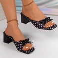 thumbnail image 3 of Rokment Women's Bow Polka Dot Dressy Slides Sandals 2026 Summer Bride Wedding Elegant Leather Square Toe Chunky Block High Heels Backless Dress Slip on Slippers Black Size 6.5, 3 of 5