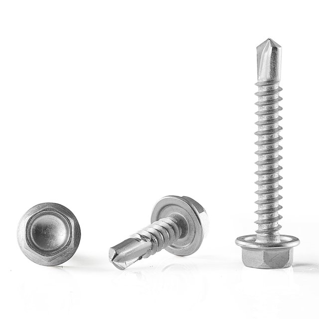 GOHODOMINO #10 x 2 Sheet Metal Screws 100Pcs 410 Stainless Steel Hex Washer Head Fast Self Tapping Screws