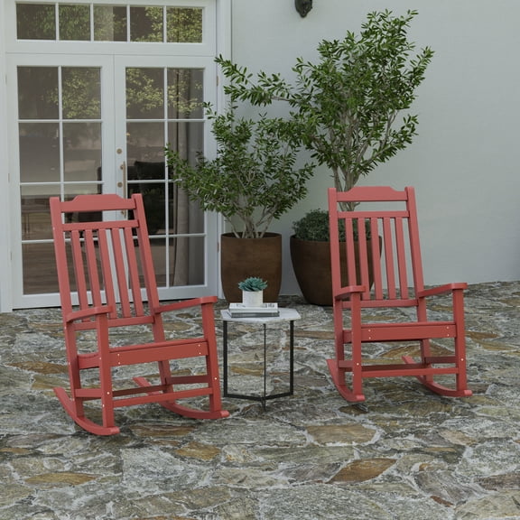 Merrick Lane Set of 2 Red Poly Resin Indoor/Outdoor Rocking Chairs