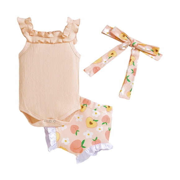 WUANDIXFA Babygirl Summer Outfits Girls Sleeveless Short Sleeved Romper and Shorts Set with Fashionable Letter Print 6-12 Months,Light Pink