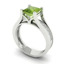 2.28 ct Brilliant Princess Cut Natural Peridot 14k White Gold Solitaire with Accents Engagement Bridal Wedding Ring Band Set size 3.5