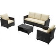 thumbnail image 2 of CozyHomet 4 Piece Outdoor Patio Furniture Set, All-Weather Rattan Wicker Sectional Sofa Set with Glass Coffee Table, Outdoor Conversation Set for Balcony Backyard Porch, Beige Cushion, 2 of 8