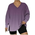 thumbnail image 2 of Xdegoge Oversized Sweatshirts for Women V Neck Plus Size Tops Gradient Loose Fit Tops Fall Fashion Clothes Side Split Long Sleeve Pullover Shirts Tunic Dressy Casual Blouses, L-5Xl, 2 of 6