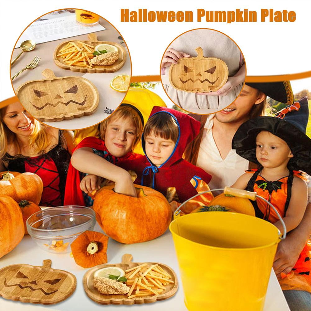 Halloween Pumpkin Serving Platters Ghost Wooden Serving Tray Vegetable Fruit Platter Decor Halloween Charcuterie Platter for Cheese Fruits and