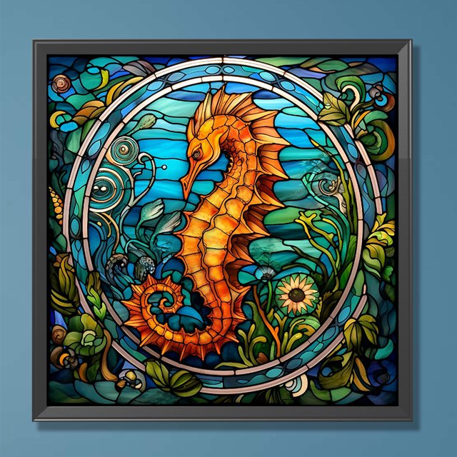 Cuadros Decorativos 5D bricolaje ronda completa taladro diamante pintura Seahorse Kit decoración del hogar (A3051) Wdftyju embutido en tela