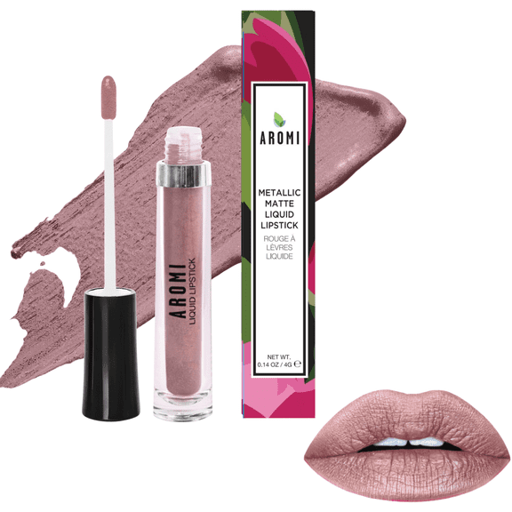 Aromi Metallic Liquid Lipstick | Light Brown, Nude Lip Color for Women, Long-lasting, Shimmery Finish (Brown Sugar)