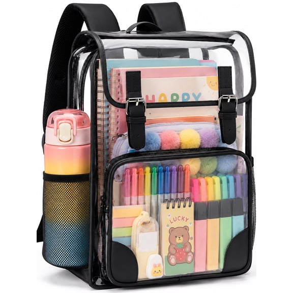 DAKIMOE Clear Backpack for School Stadium Bookbag Transparent Book Bag Large 17''