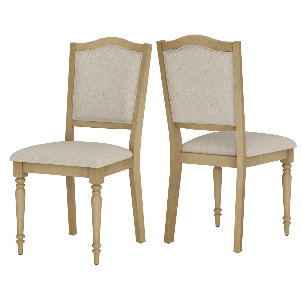 Set of 2 Dining Chairs with Upholstered Back & Seat, Farmhouse Kitchen Chair with Solid Wood Legs for Dining Room, Oak