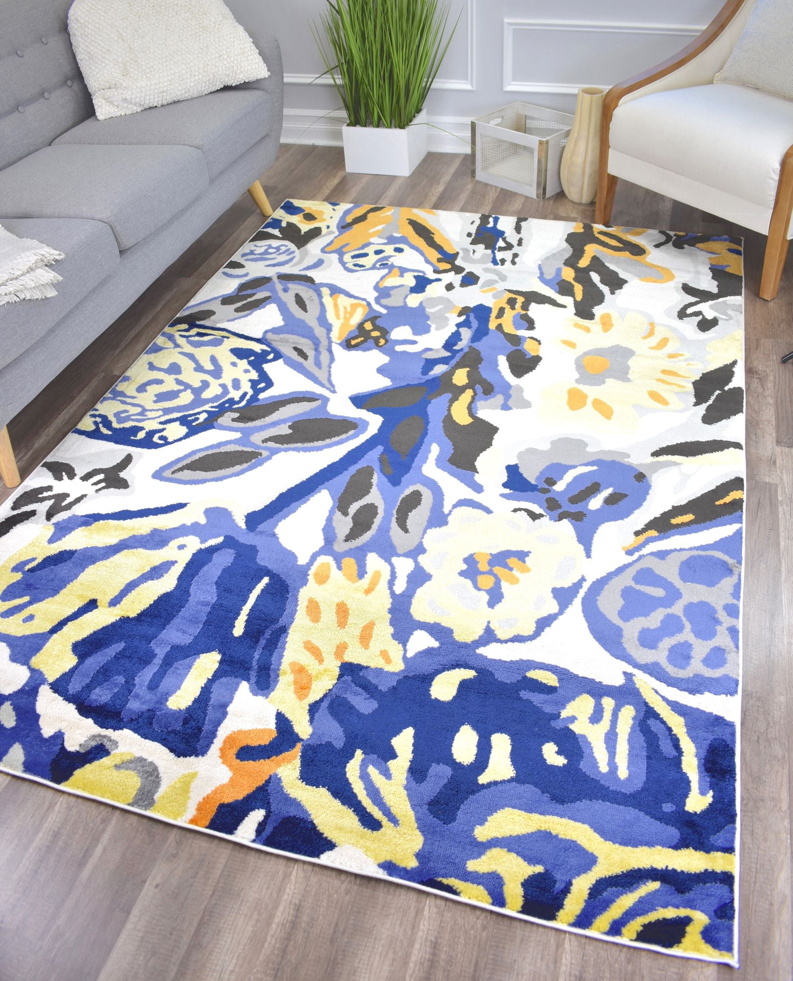 Rugs America Hanna VA15C Spring Delight Floral Transitional Blue Area Rug, 9'x12'