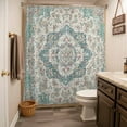 thumbnail image 5 of Xipuska Beige Teal Boho Shower Curtain - Water Repellent Fabric Shower Curtains Washable, Medieval Vintage Ethnic Floral Abstract Decorative Cloth Bathroom Curtains Modern Bath Decor 36"x72", 5 of 6