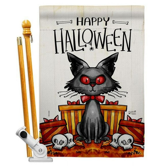 Angeleno Heritage HS130409-P3 Kitty O Ween Falltime Halloween 28 x 40 in. Double-Sided Decorative Vertical House Flag Set for Decoration Banner Garden Yard Gift