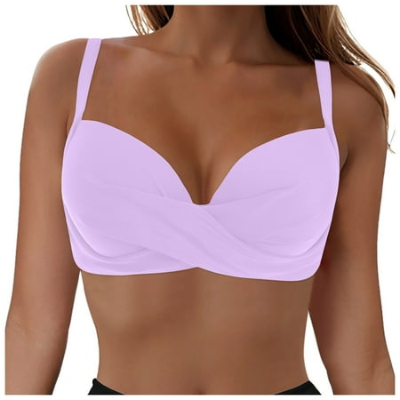 Ierhent Bathing Suit Tops Women Underwire Bikini Top Only Push Up Swim Top Bra Swimsuit Tops Padded Bathing Suit Top(Purple S)