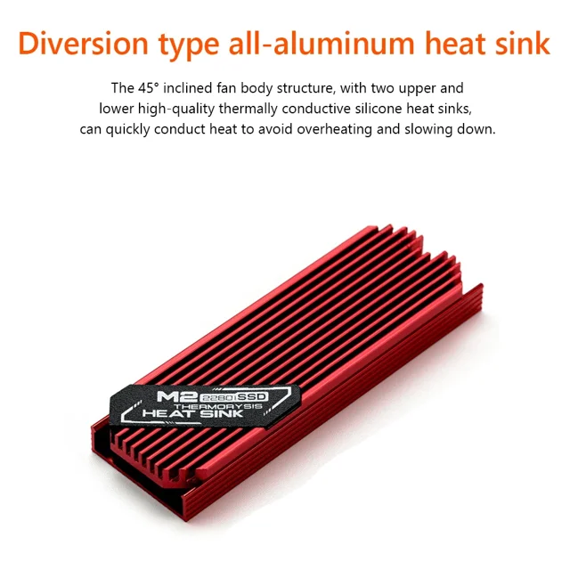 For PS5 M.2 SSD NVMe Aluminum Heatsink SSD Radiator Extended Copper Pipe M.2 2280 SSD Cooler Gasket With Thermal Silicone Pad Red SSD Heatsink