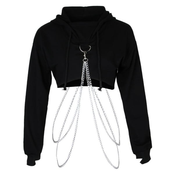 Black Women Teen Metal Tassel Short Hoodie Hip Hop Punk Crop Top Hooded L L Walmart
