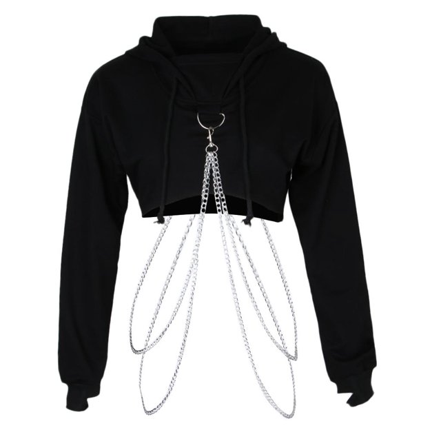 Elegante con capucha corta de informal con cadena de metal para L Zulema Sudaderas con capucha para mujeres