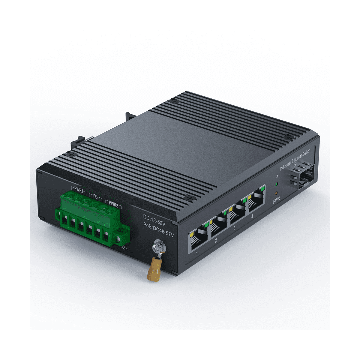 5 Port Industrial PoE Gigabit Din Rail Ethernet Switch, 4 Port Switch with SFP 10/100/1000Mbps IP40 Unmanaged 48V Output