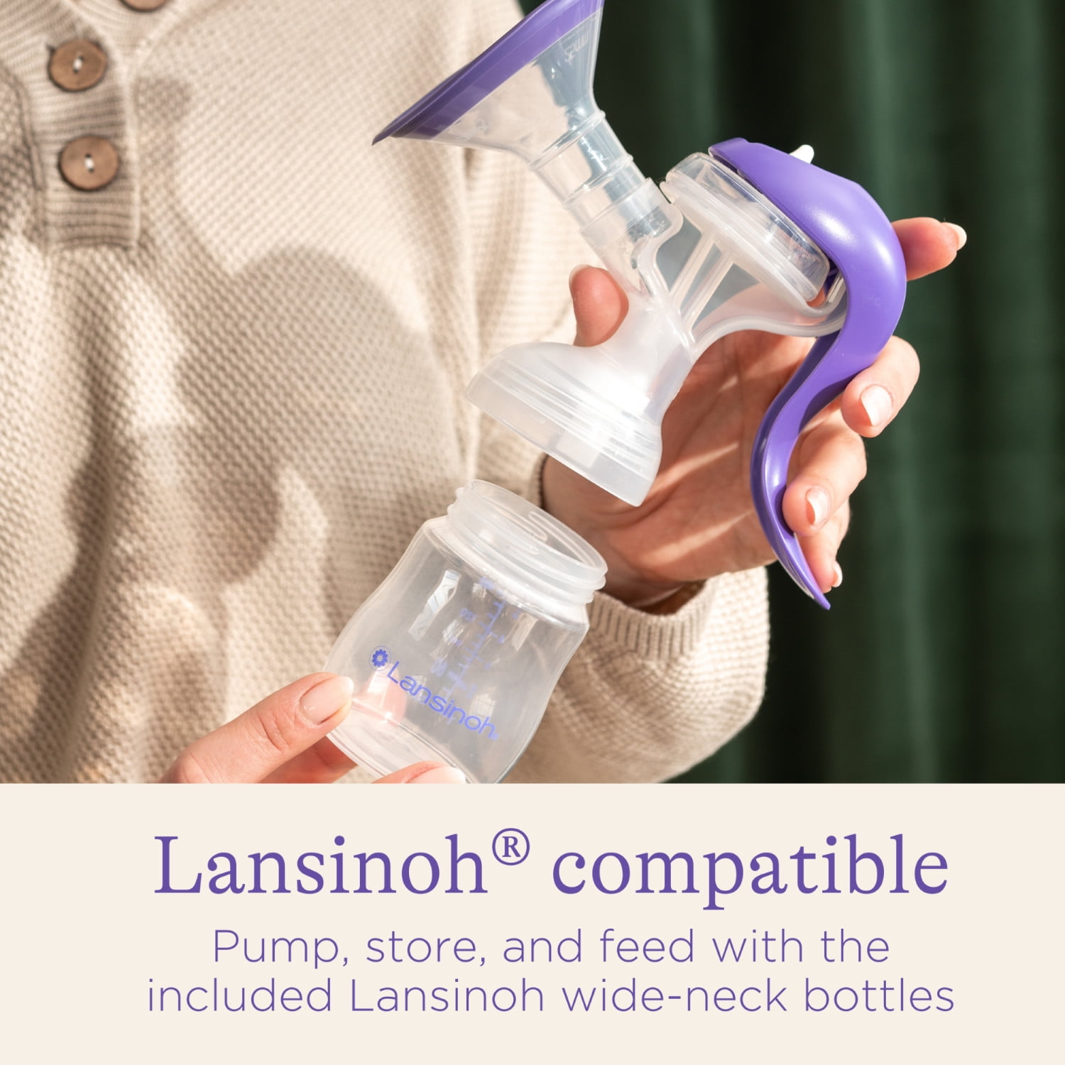 Lansinoh Manual Breast Pump for Breastfeeding, Portable Hand Pump with Bottle Nipple