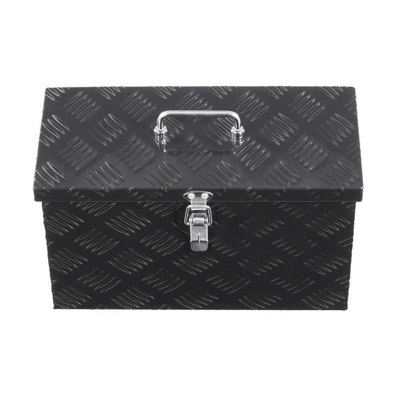 KFFKFF Durable Aluminum Truck Bed Tool Box, Textured Storage Box with Side and Top Handles, Organizer Chest for Trailers, Pickups, RVs, 16"x7.5"x10", Black