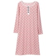 thumbnail image 4 of WBQ Womens Nightgown Long Sleeve Polka Dot Sleepshirts Spring Fall Loungewear House Dress Button Sleepwear Henley Nightdress, Pink M, 4 of 9