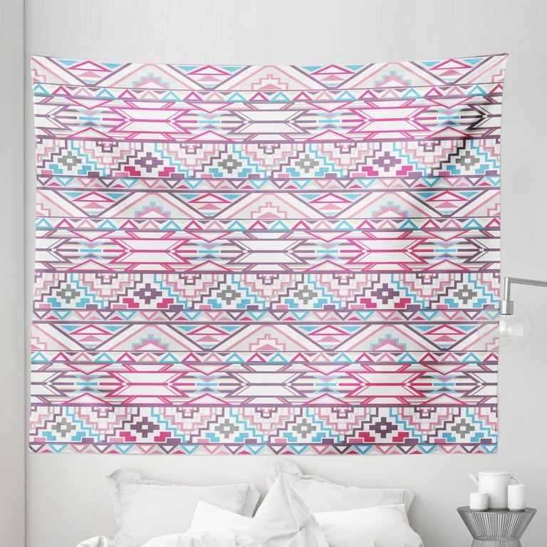 Pastel Tapestry Ikat Style Abstract Geometric Aztec Inspired Art Fabric Wall Hanging Decor for Bedroom Living Room Dorm 5 Sizes Pink Pale Blue Purple by Ambesonne Walmart
