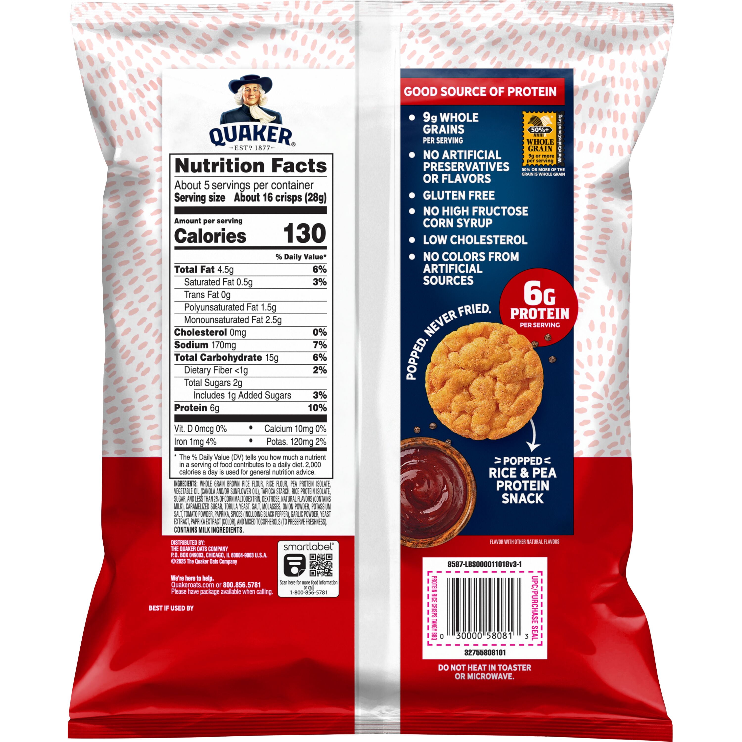 Quaker Protein Tangy Barbecue Rice Mini Rice Cakes, 5.2 oz