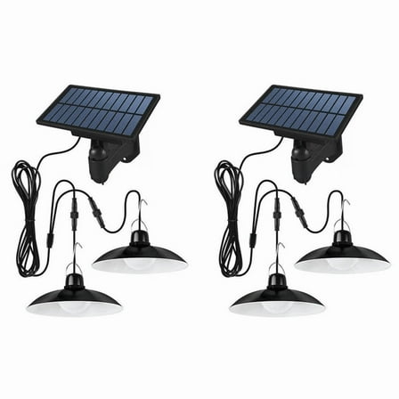2X Solar Pendant Light Outdoor Waterproof LED Lamp Double-Head Chandelier Decorations for Outdoor Shed Barn Room