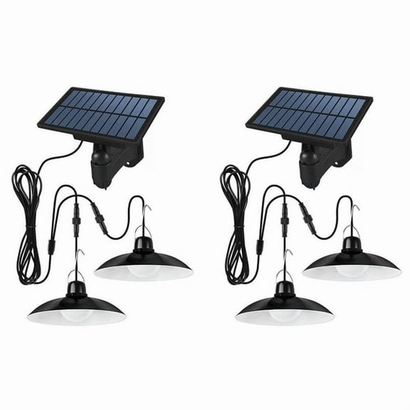 2X Solar Pendant Light Outdoor Waterproof LED Lamp Double-Head Chandelier Decorations for Outdoor Shed Barn Room
