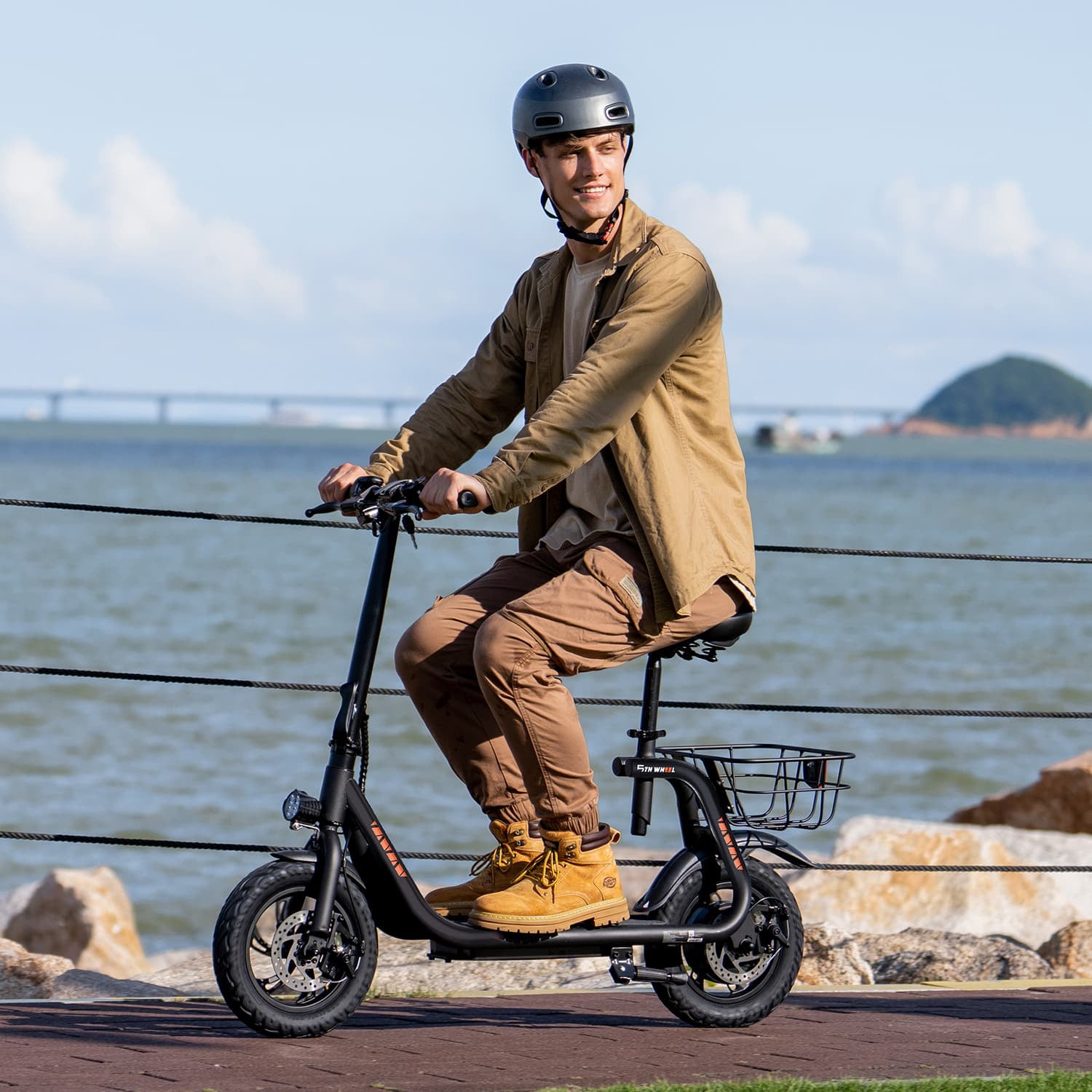 5TH WHEEL W18S 450W Motor Electric Scooter for Adults with Seat and Carry Basket, 36V 20Miles Range & 15.5Mph, 12" Foldable E Scooter for Commuting, UL 2272