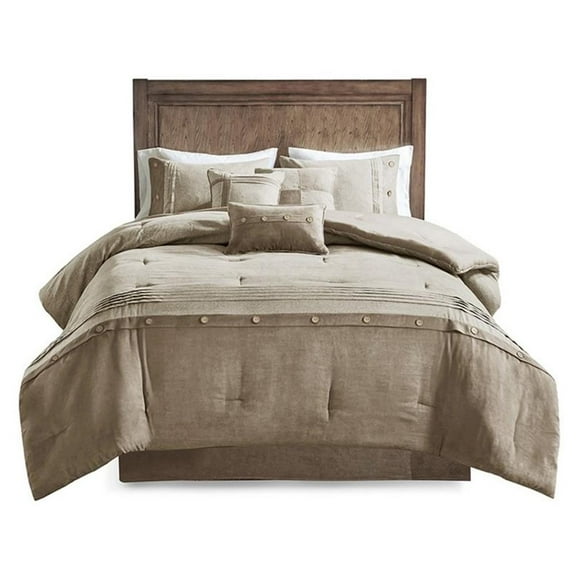 Pemberly Row 7-Piece Polyester Microsuede Printed Comforter Set in Tan