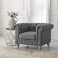 thumbnail image 2 of Londynn Club Chair Dark Gray Fabric Linen Button Tufted Rolled Sinuous Springs, 2 of 10