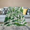 thumbnail image 2 of JRXY Green Tropical Palm Fern Leaves Flannel Fleece Blanket White, 2 of 6