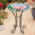 thumbnail image 6 of LuxenHome Hummingbird Floral Glass Birdbath with Metal Stand, 6 of 9