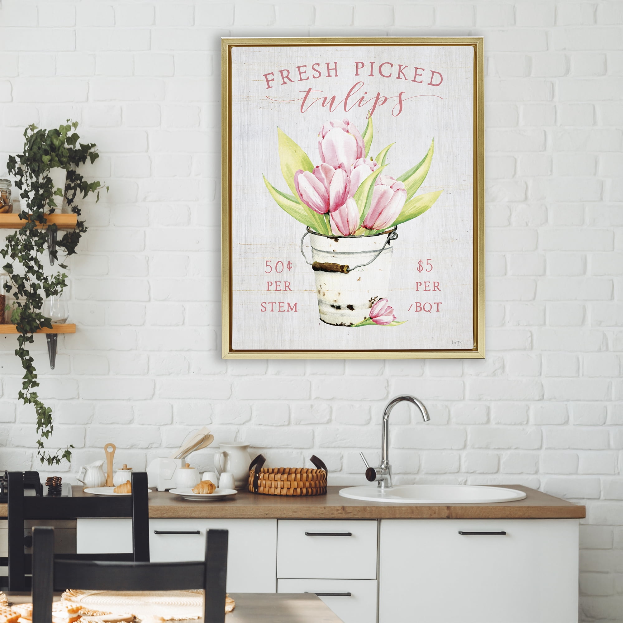Stupell Industries Antique Fresh Picked Tulips Gold Framed Floater Canvas Wall Art, design by Lux + Me Designs