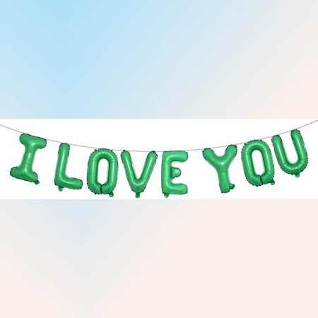 Marry me I Love You Letter Balloons Kit Valentines Day Anniversary Wedding Banner Decorations for Event Party (I LOVE YOU Green)