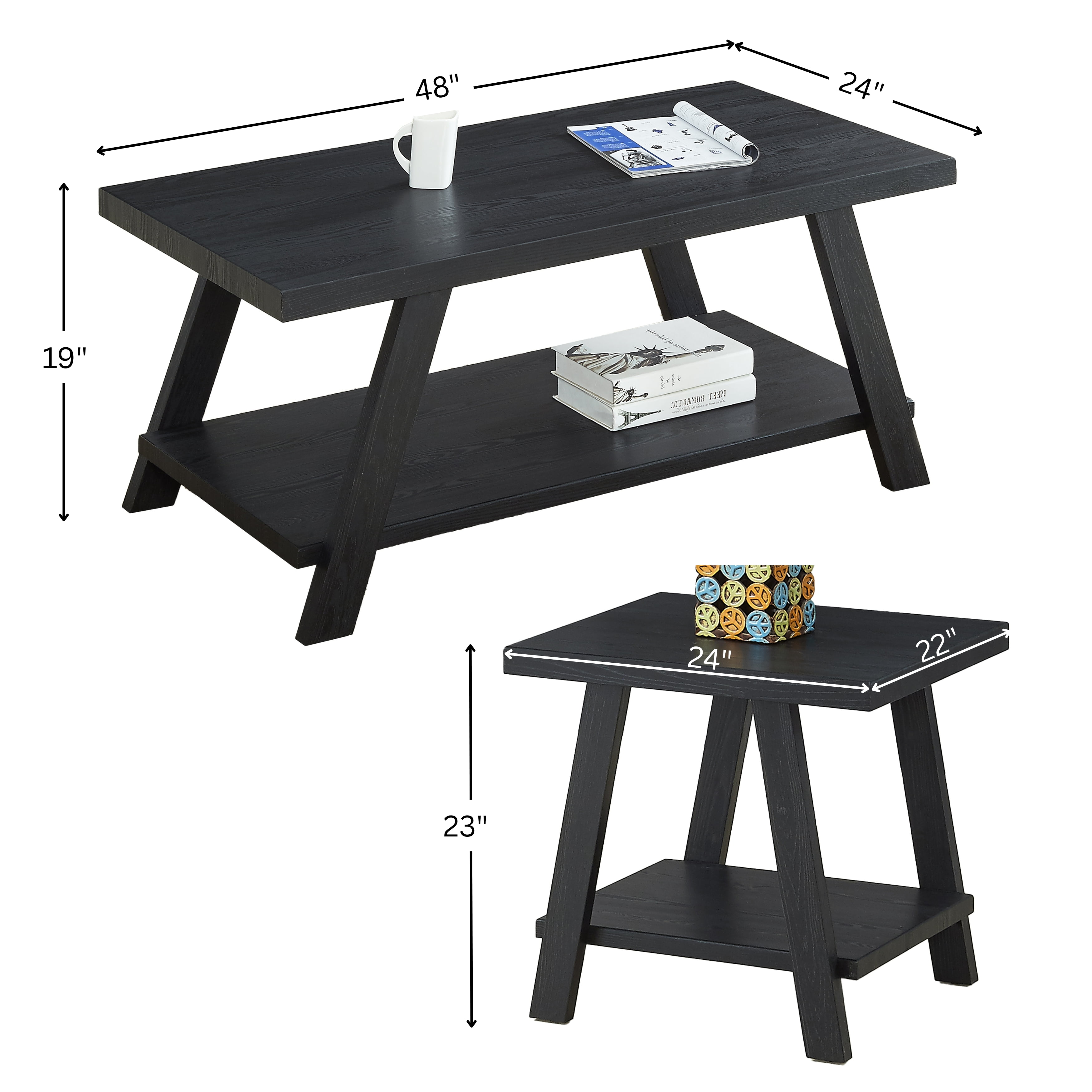 Athens 3-Piece Contemporary Wood Shelf Coffee Table Set