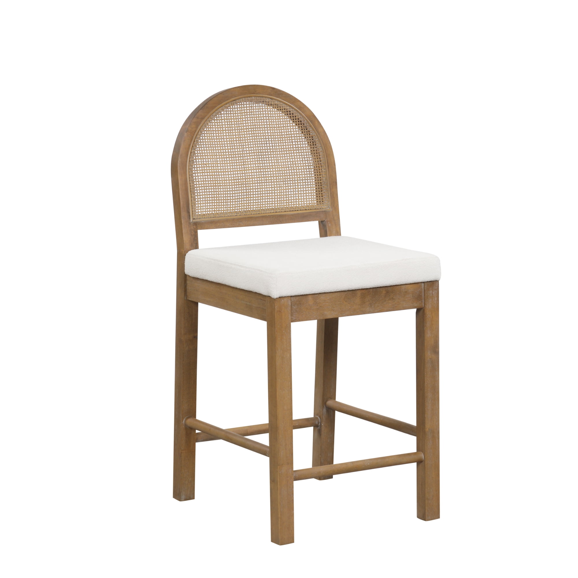 Nathan James Bailey Boucle Upholstered Rattan Bar Stool with Woven Back, Light Brown