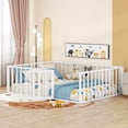 thumbnail image 3 of Full Size Floor Bed for kids,Wood Montessori Bed Frame with Wood Slats, Fence Railings & Door,Playhouse Beds for Boys Girls, No Box Spring Needed,White, 3 of 9