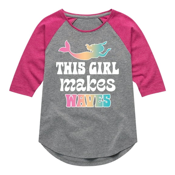 Instant Message - This Girl Makes Waves Mermaid - Toddler & Youth Girls Raglan Graphic T-Shirt