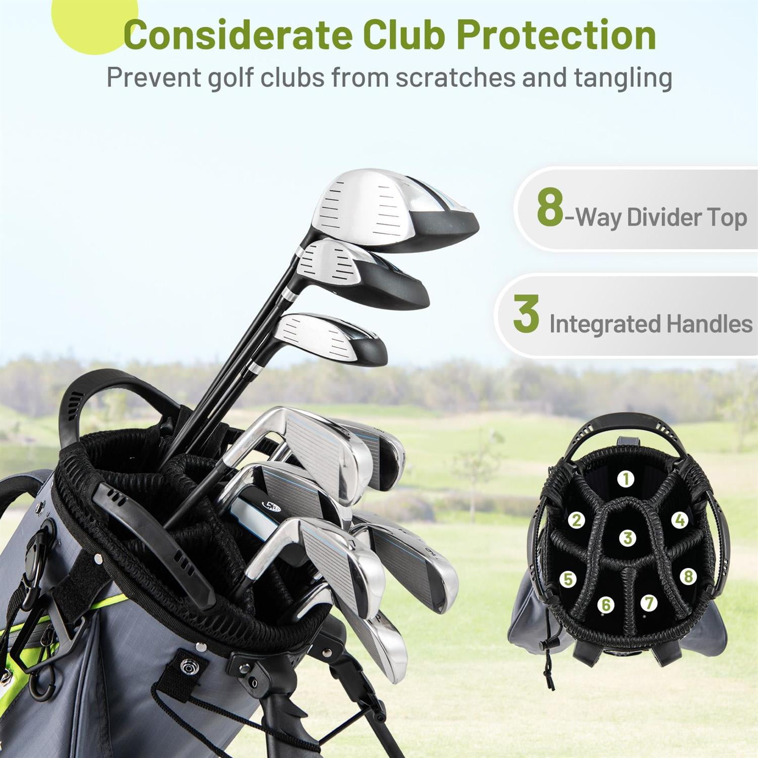 Spaco Golf Course Lightweight Golf Stand Bag, 5 Zippered Pockets 8-Way Top Dividers for Golfer, Gray