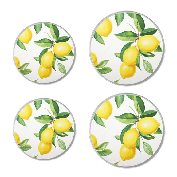 Round Stove Burner Covers 4 Pcs Metal Electric Stove Burner Covers 8Inch And 10Inch ,Fresh Yellow Lemon White art