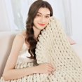 thumbnail image 2 of Admitrack Chunky Knit Blanket Throw, 100% Hand Knit Chenille Throw Blanket for Sofa & Home Decor, Soft and Cozy Knitted Throw Blankets (Ivory，40"x50"), 2 of 10