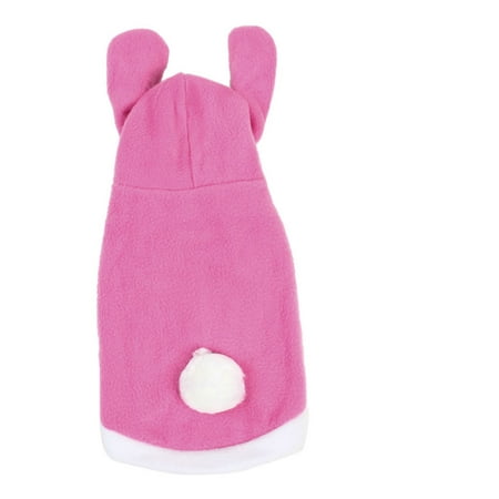 Pink White imitated rabbit Design Single Breasted Hooded Puppy Dog Clothes Coat Size S